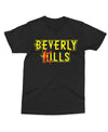 Fitted short sleeve streetwear T-shirt, Beverly Kills Outline Logo design on black cotton