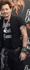 Johnny Depp wearing Silence Exile Cunning on mens black Beverly Kills Los Angeles streetwear Shirt